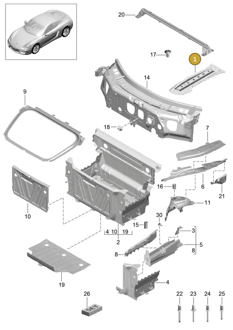 99150112500GRV — Porsche Cayman (2013-2016) diagram p40801010, position 1