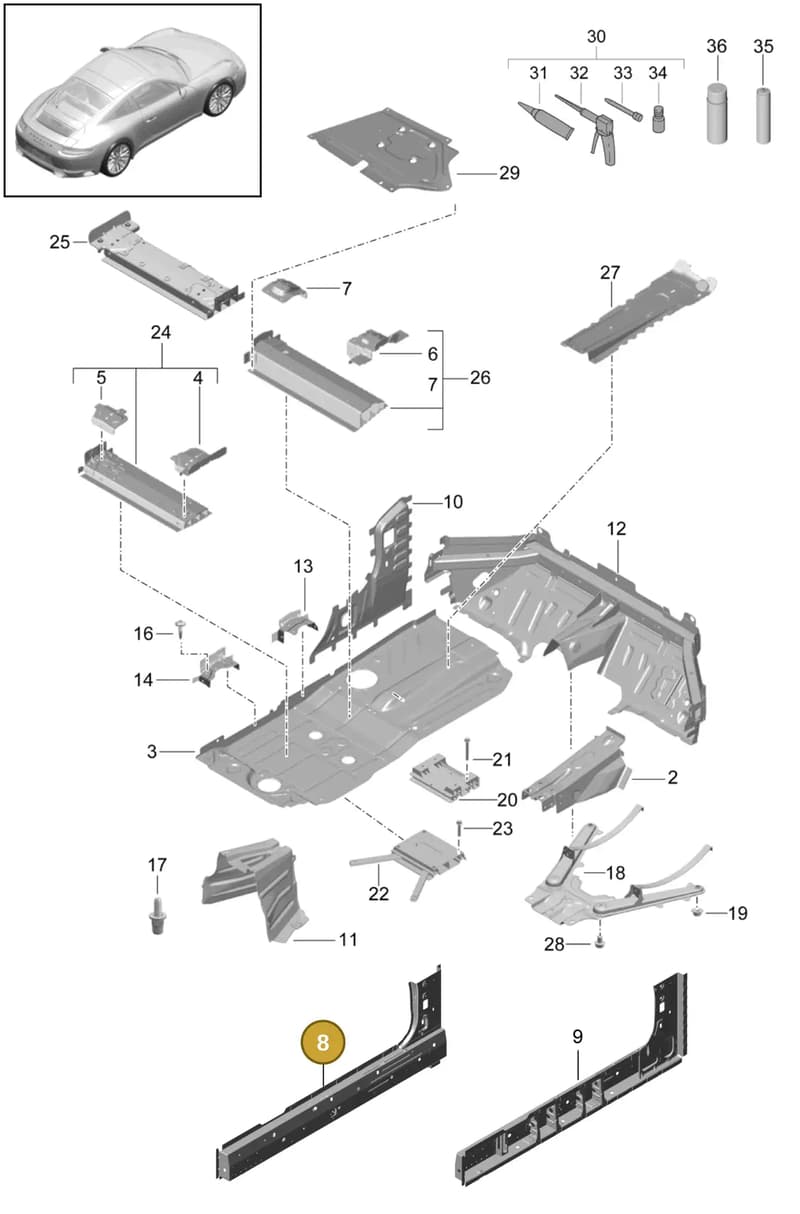 99150115705GRV — Porsche 911 (2016-2019) diagram p47801020, position 8