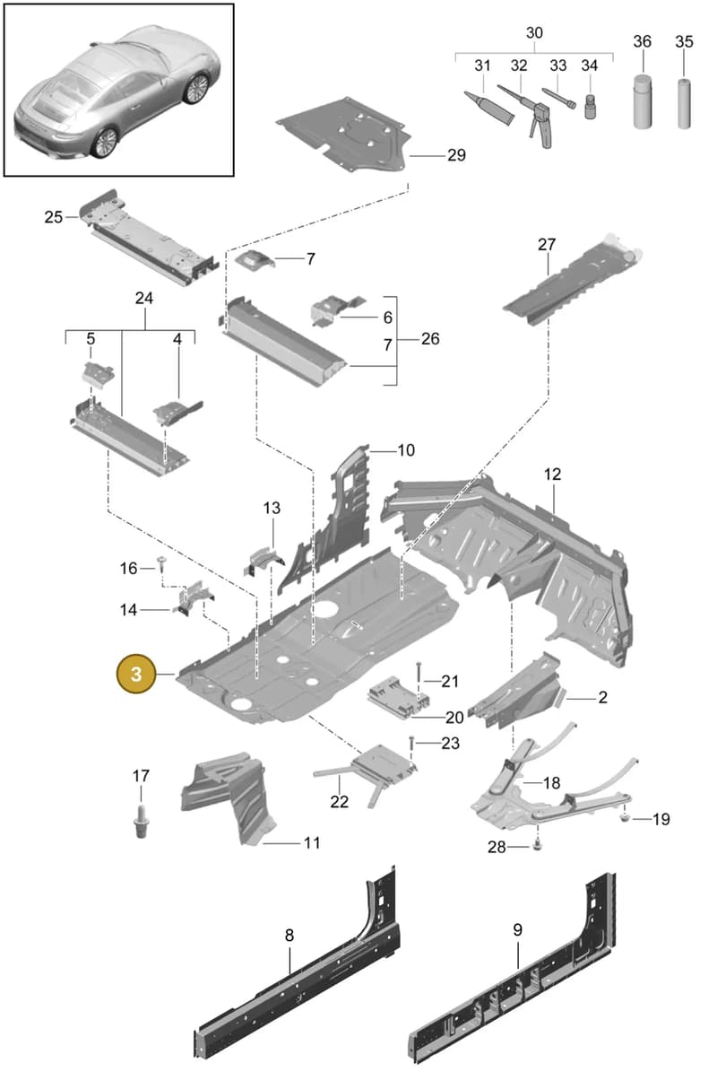 99150125203GRV — Porsche 911 (2016-2019) diagram p47801020, position 3