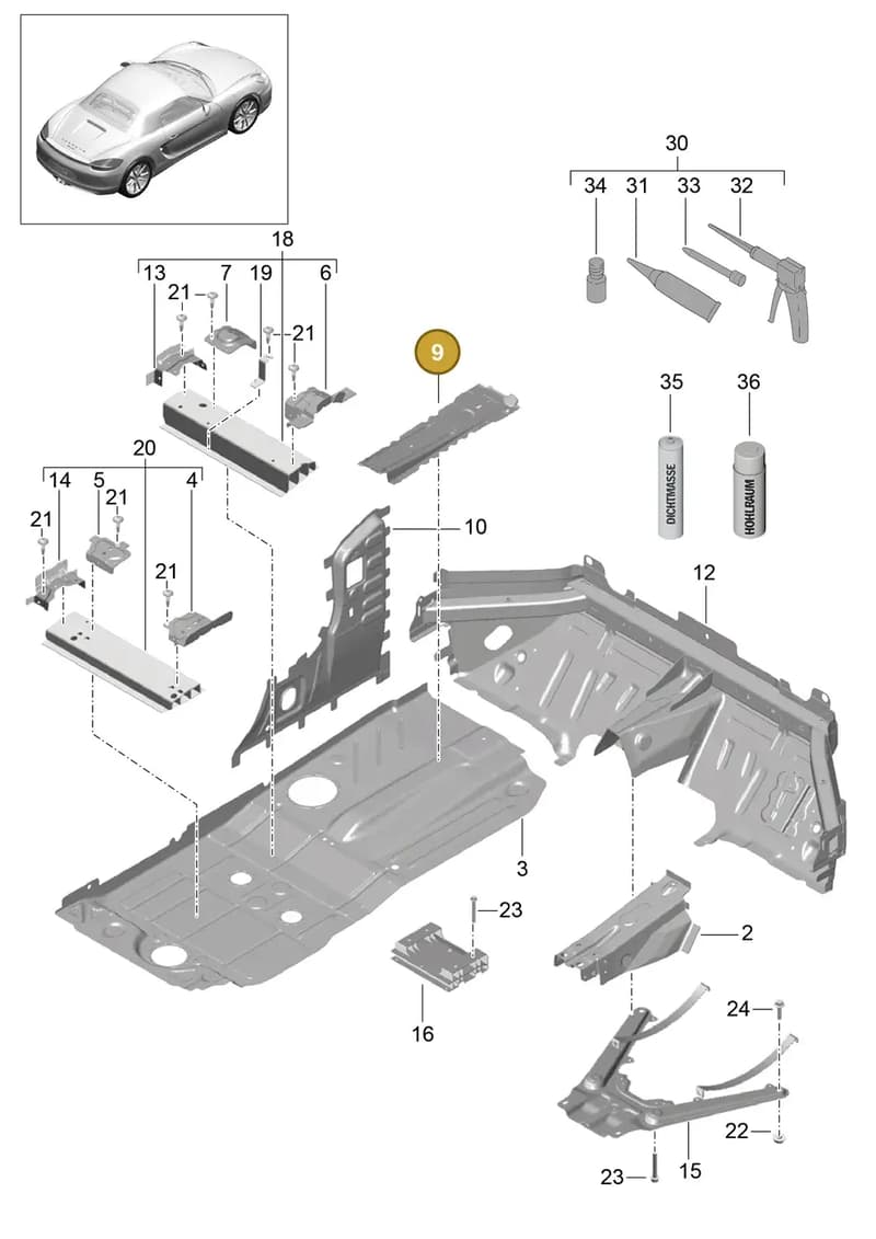99150129800GRV — Porsche Boxster (2012-2016) diagram p39801020, position 9