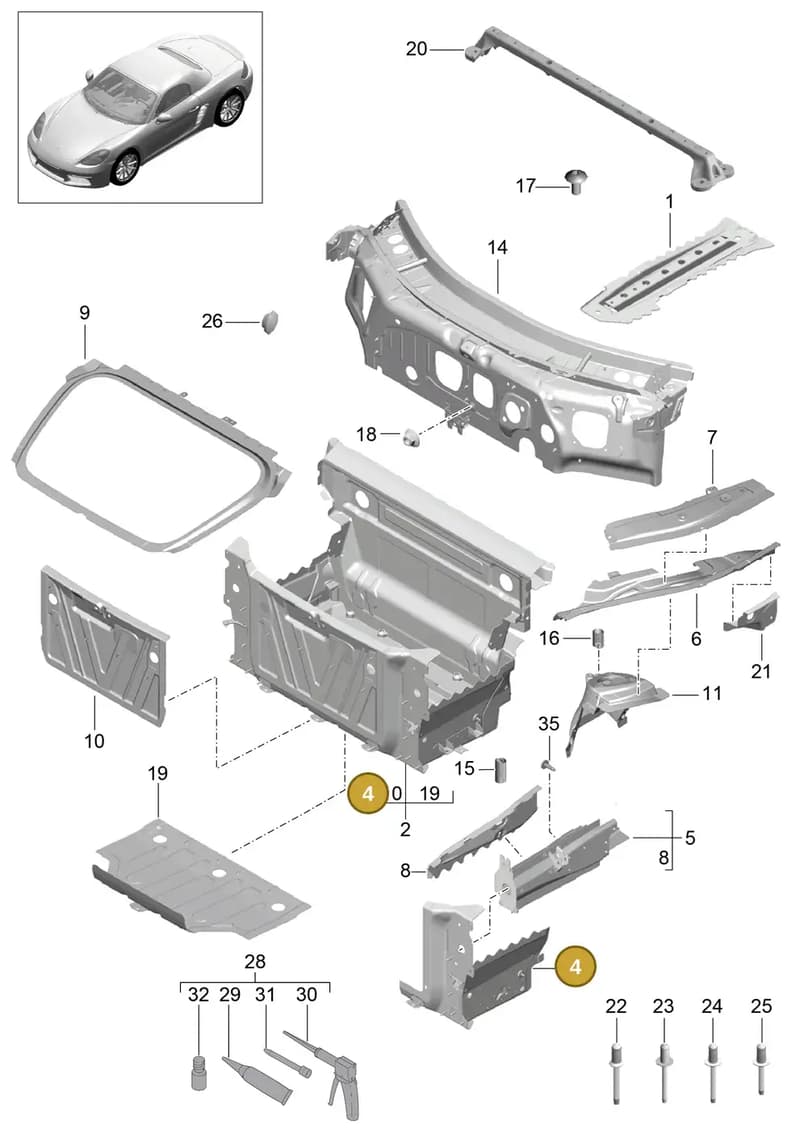 99150130103GRV — Porsche Boxster (2016-2019) diagram p48801010, position 4