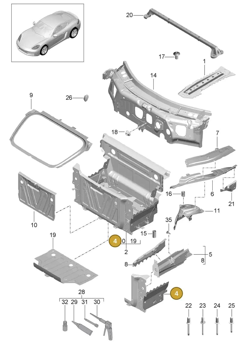 99150130103GRV — Porsche Cayman (2016-2019) diagram p50801010, position 4