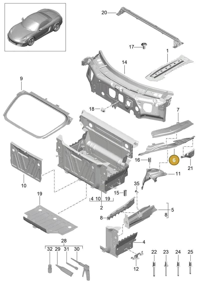 99150138800GRV — Porsche Boxster (2012-2016) diagram p39801010, position 6