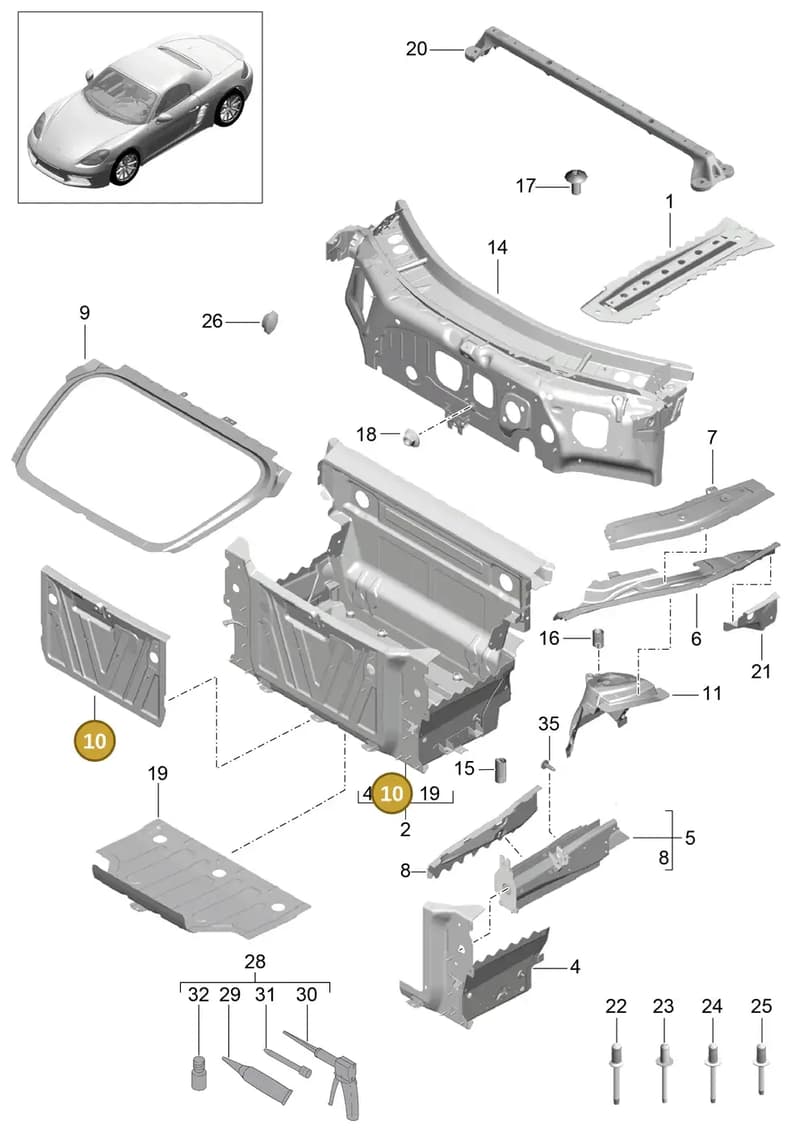 99150143102GRV — Porsche Boxster (2016-) diagram p48801010, position 10
