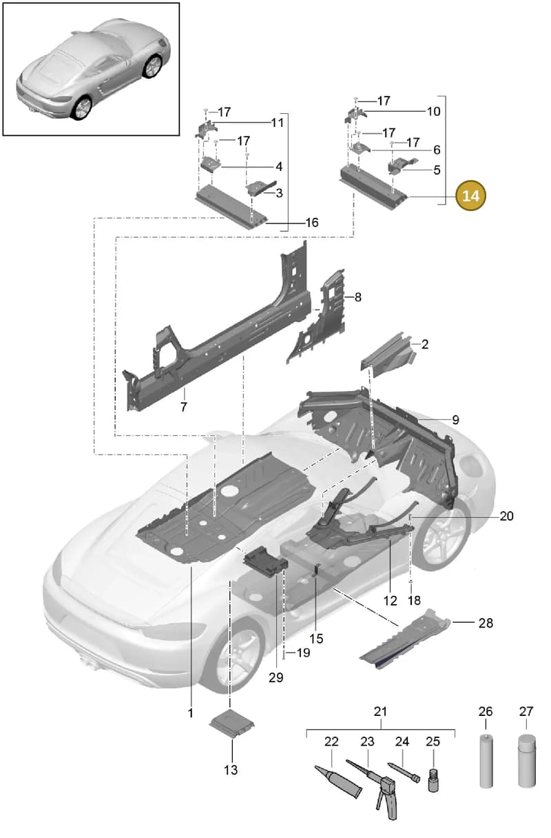 99150145400GRV — Porsche Cayman (2016-) diagram p50801020, position 14