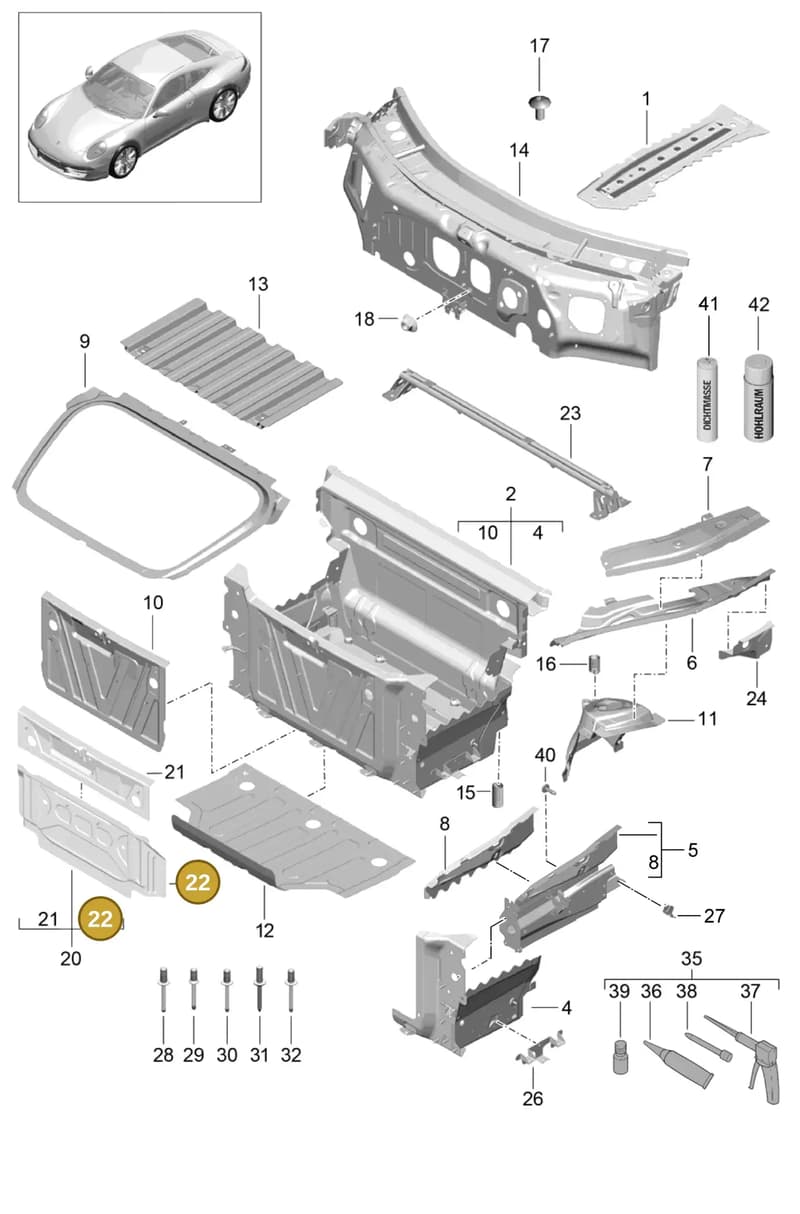 99150153101GRV — Porsche 991 Carrera 4 (2011-2016) diagram p38801010, position 22
