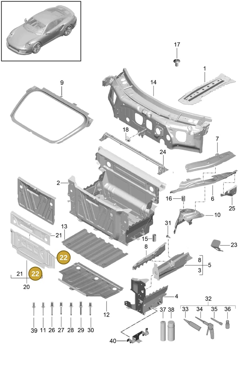 99150153101GRV — Porsche GT2 RS Clubsport (2013-2020) diagram p42801010, position 22