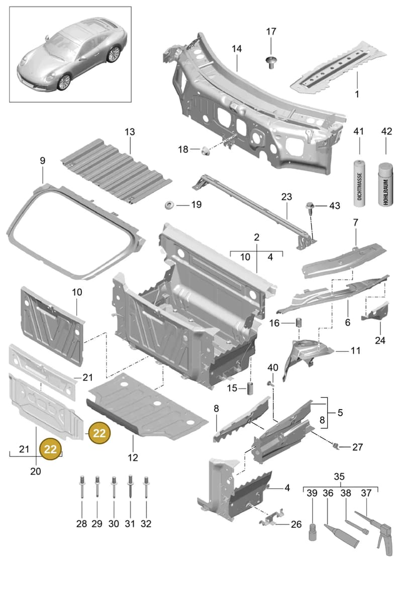 99150153101GRV — Porsche 911 (2016-2019) diagram p47801010, position 22