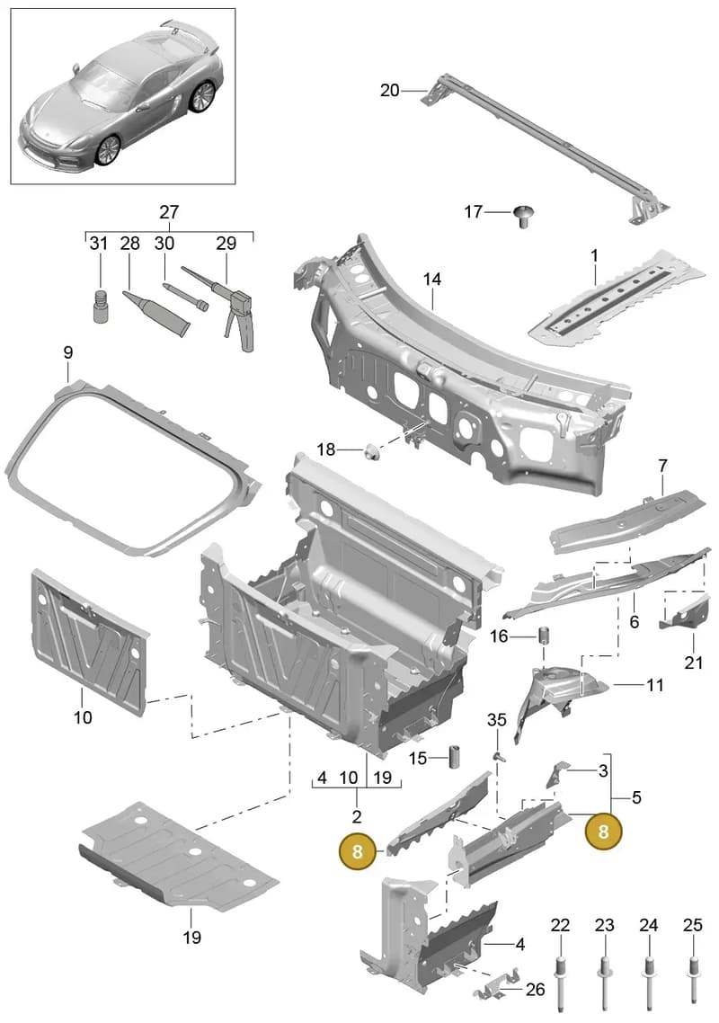 99150153601GRV — Porsche Cayman GT4 (2015-2016) diagram p45801010, position 8