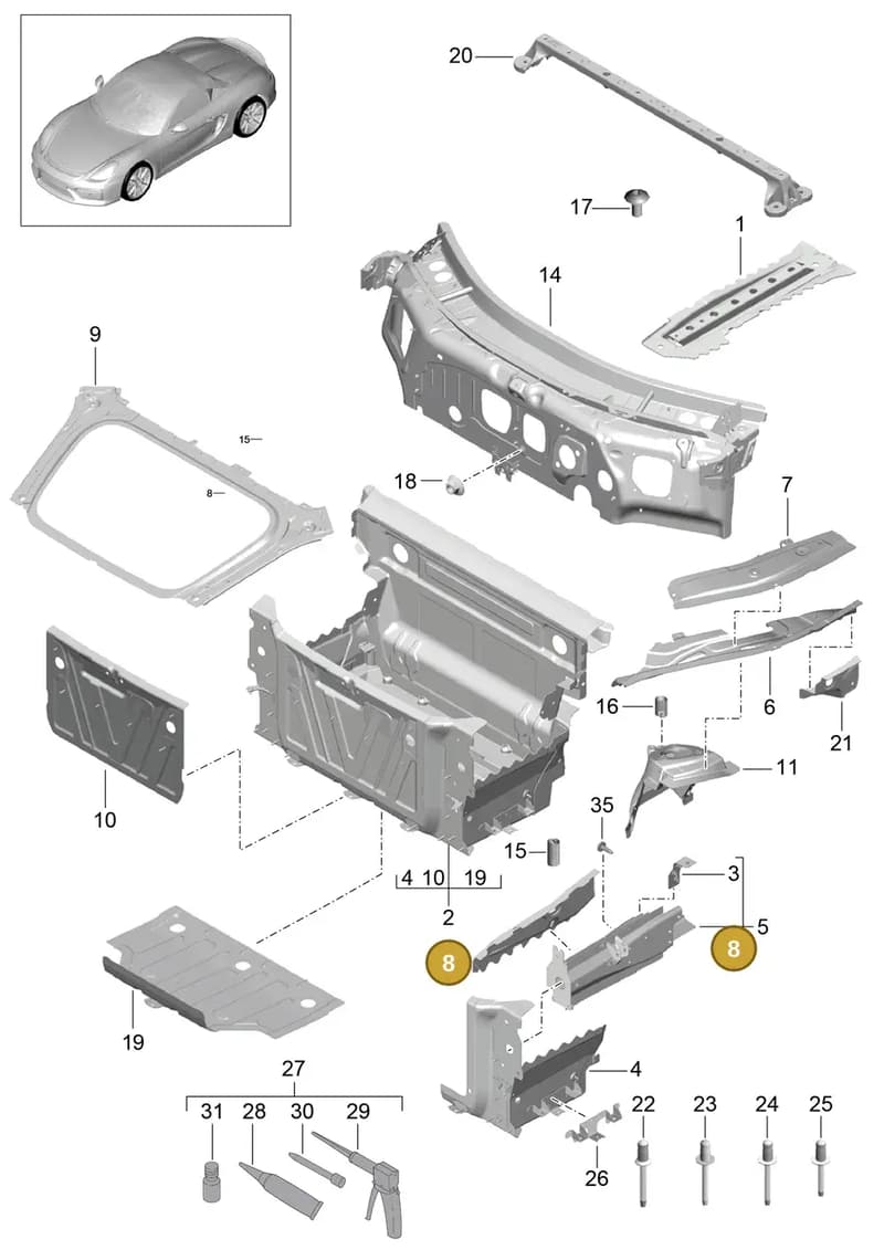 99150153601GRV — Porsche Boxster Spyder (2015-2016) diagram p46801010, position 8