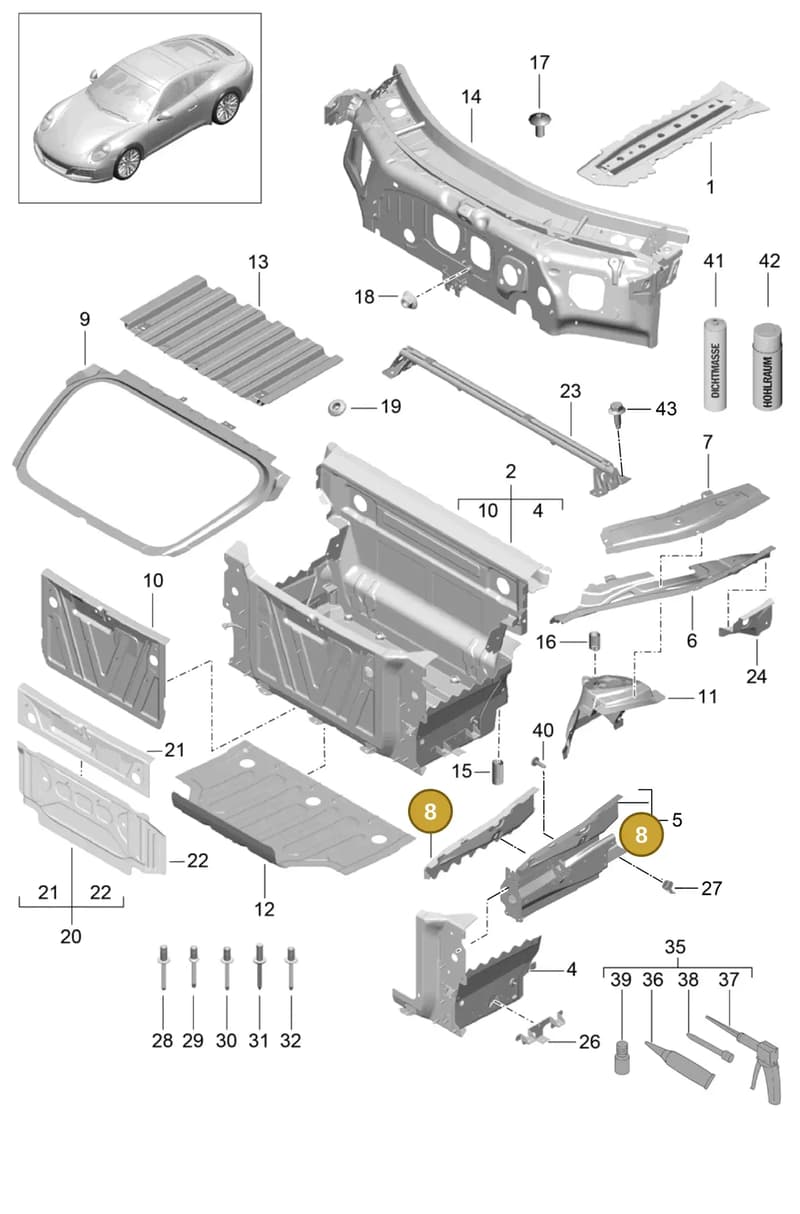 99150153601GRV — Porsche 911 (2016-2019) diagram p47801010, position 8