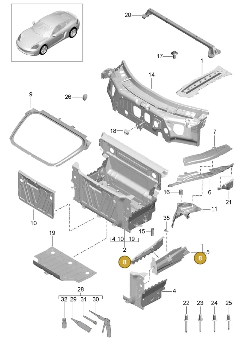 99150153601GRV — Porsche Cayman (2016-) diagram p50801010, position 8