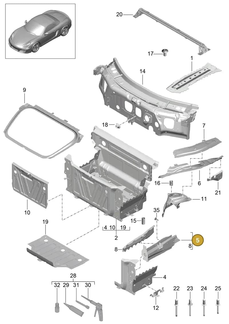 99150191401GRV — Porsche Boxster (2012-2016) diagram p39801010, position 5