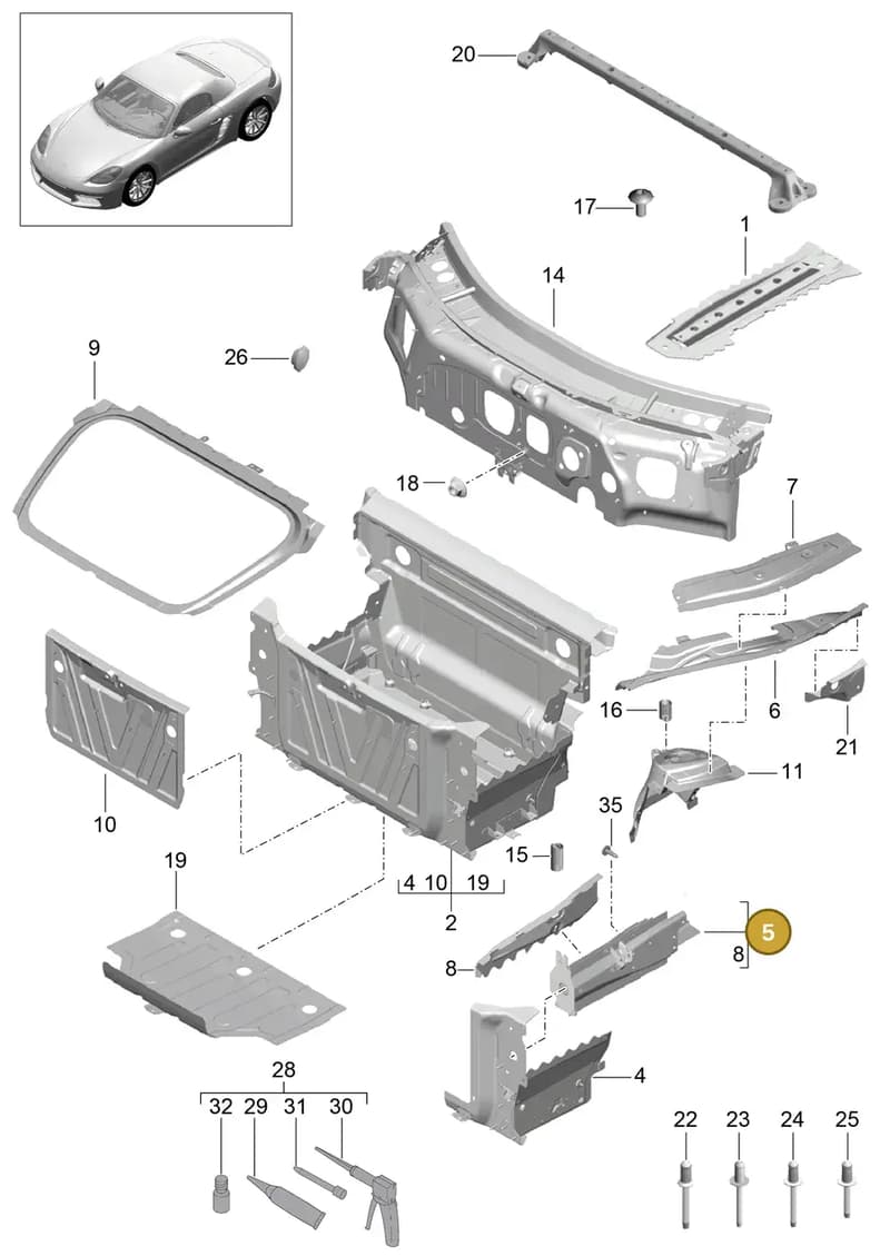 99150191401GRV — Porsche Boxster (2016-) diagram p48801010, position 5