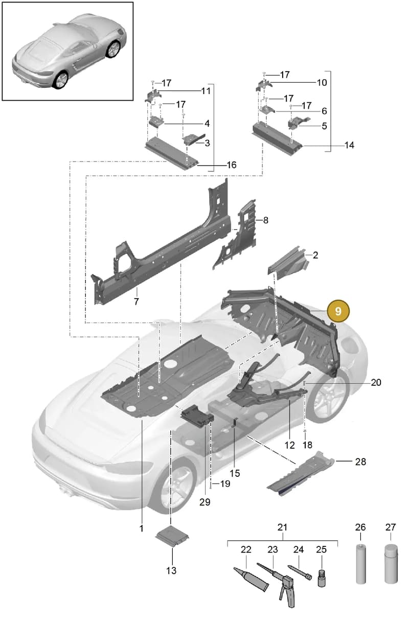 99150195109GRV — Porsche Cayman (2016-) diagram p50801020, position 9