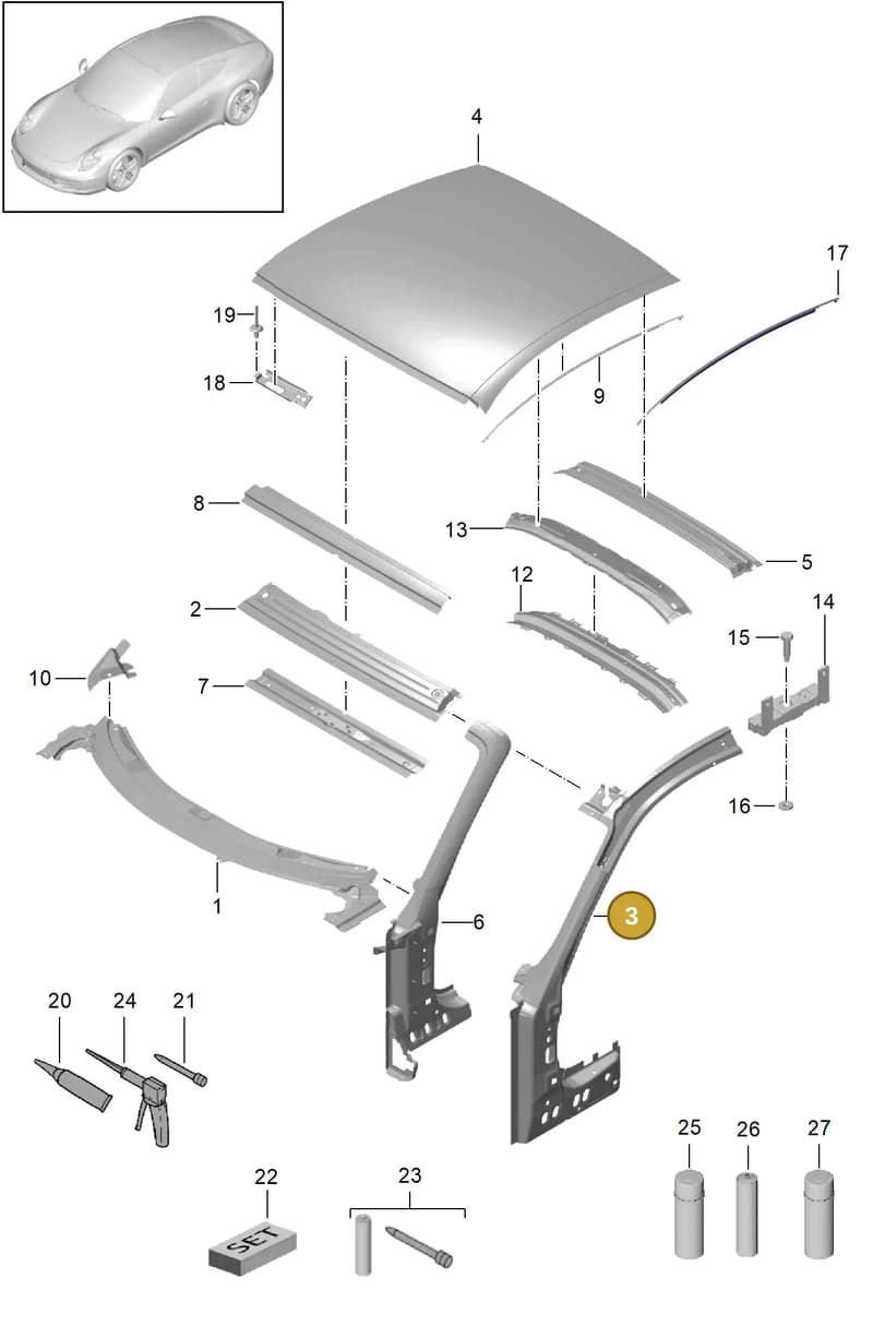 99150203601GRV — Porsche 991 Carrera 4 (2011-2016) diagram p38801045, position 3