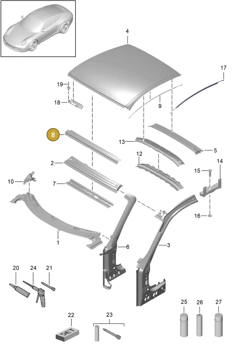 99150252900GRV — Porsche 991 Carrera 4 (2011-2016) diagram p38801045, position 8