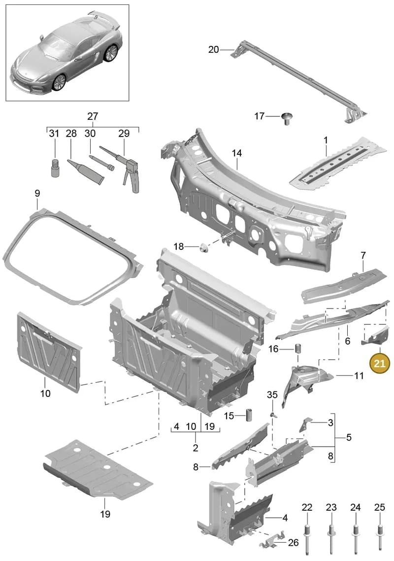 99150254700GRV — Porsche Cayman GT4 (2015-2016) diagram p45801010, position 21