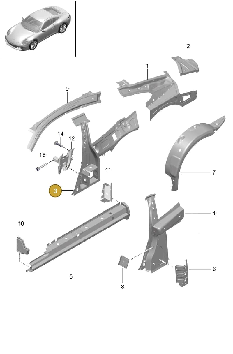 99150396500GRV — Porsche 991 Carrera 4 (2011-2016) diagram p38801050, position 3