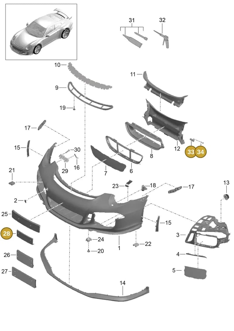 99150458790 — Porsche 911 (2013-2020) diagram p41802000, position 28+33+34