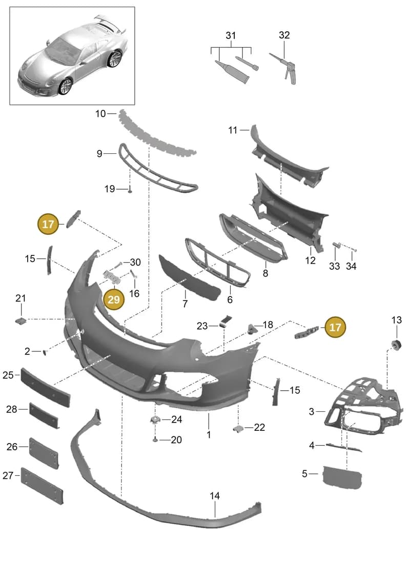 99150531700 — Porsche 911 (2013-2020) diagram p41802000, position 17+29