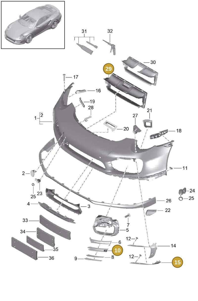 99150553501 — Porsche GT2 RS Clubsport (2013-2020) diagram p42802000, position 10+15+29