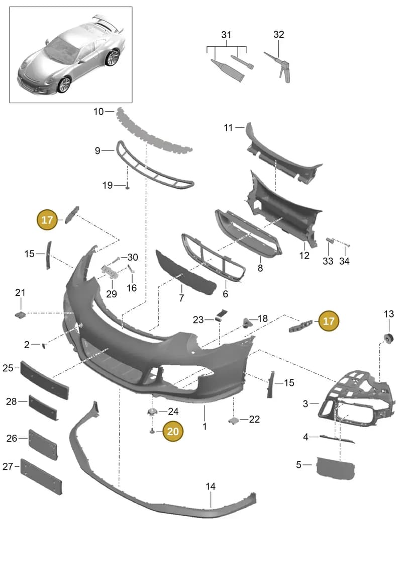 99150553600 — Porsche 911 (2013-2020) diagram p41802000, position 17+20
