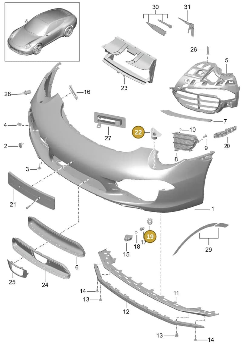 99150576100 — Porsche 991 Carrera 4 (2011-2016) diagram p38802000, position 19+22