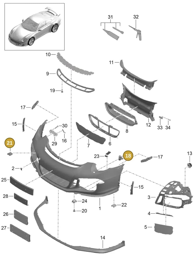 99150576200 — Porsche 911 (2013-2020) diagram p41802000, position 18+21