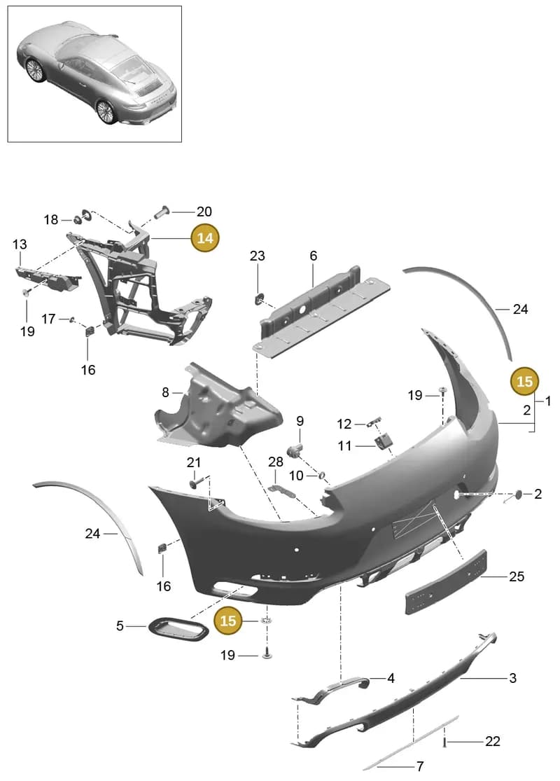 99150583203 — Porsche 911 (2016-2019) diagram p47802010, position 14+15