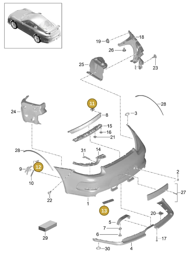 99150583790 — Porsche 911 (2013-2020) diagram p41802010, position 11+12+13