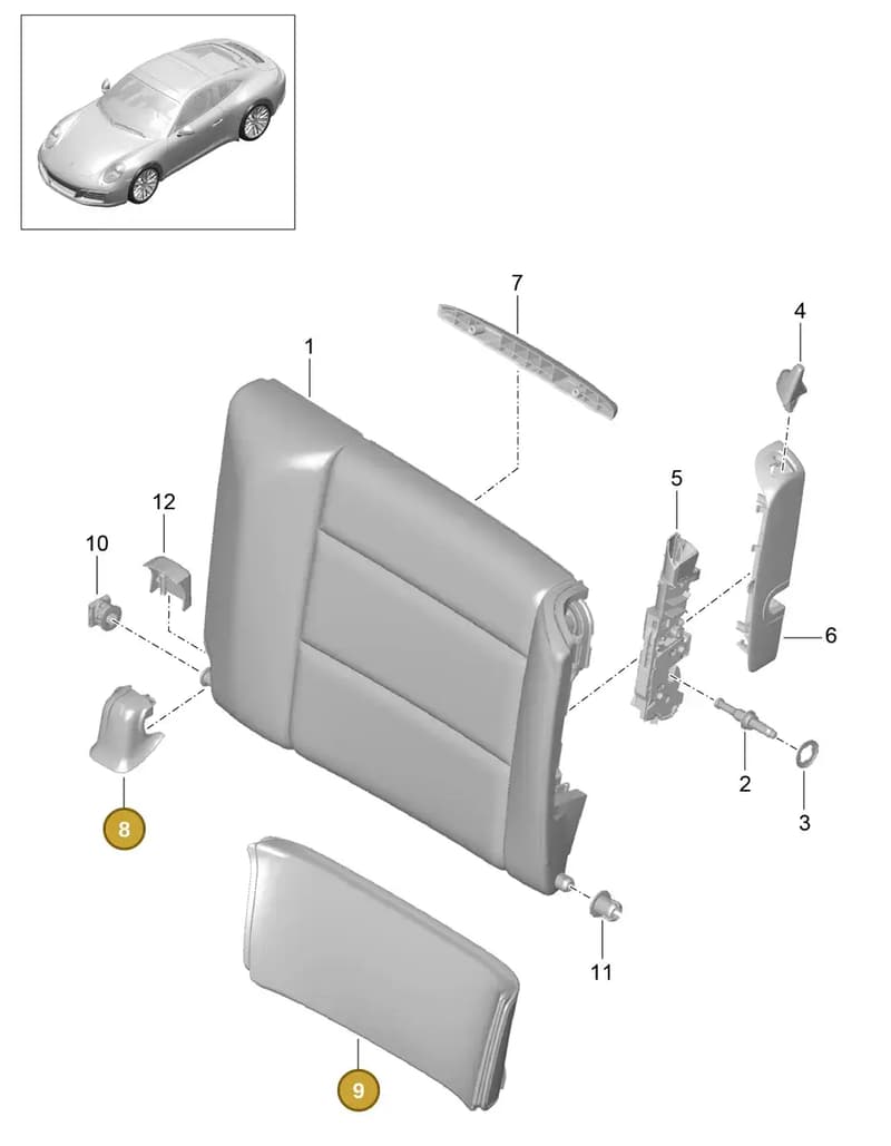 99152223507OW7 — Porsche 911 (2016-2019) diagram p47817040, position 8+9