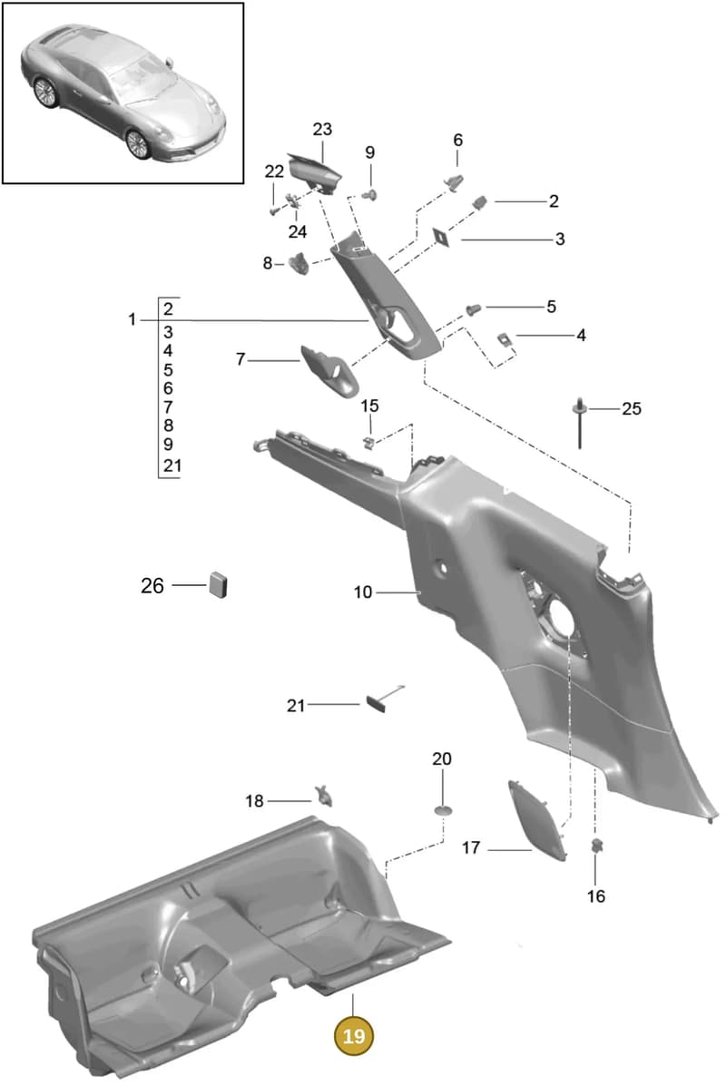 99155101781A75 — Porsche 911 (2016-2019) diagram p47807020, position 19