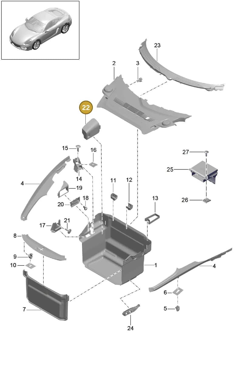 991551422001E0 — Porsche Cayman (2013-2016) diagram p40807000, position 22