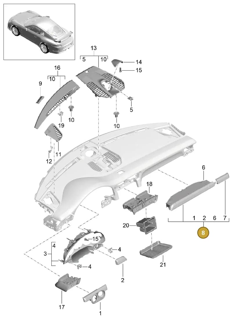 99155228190B3T — Porsche 911 (2013-2020) diagram p41809005, position 8