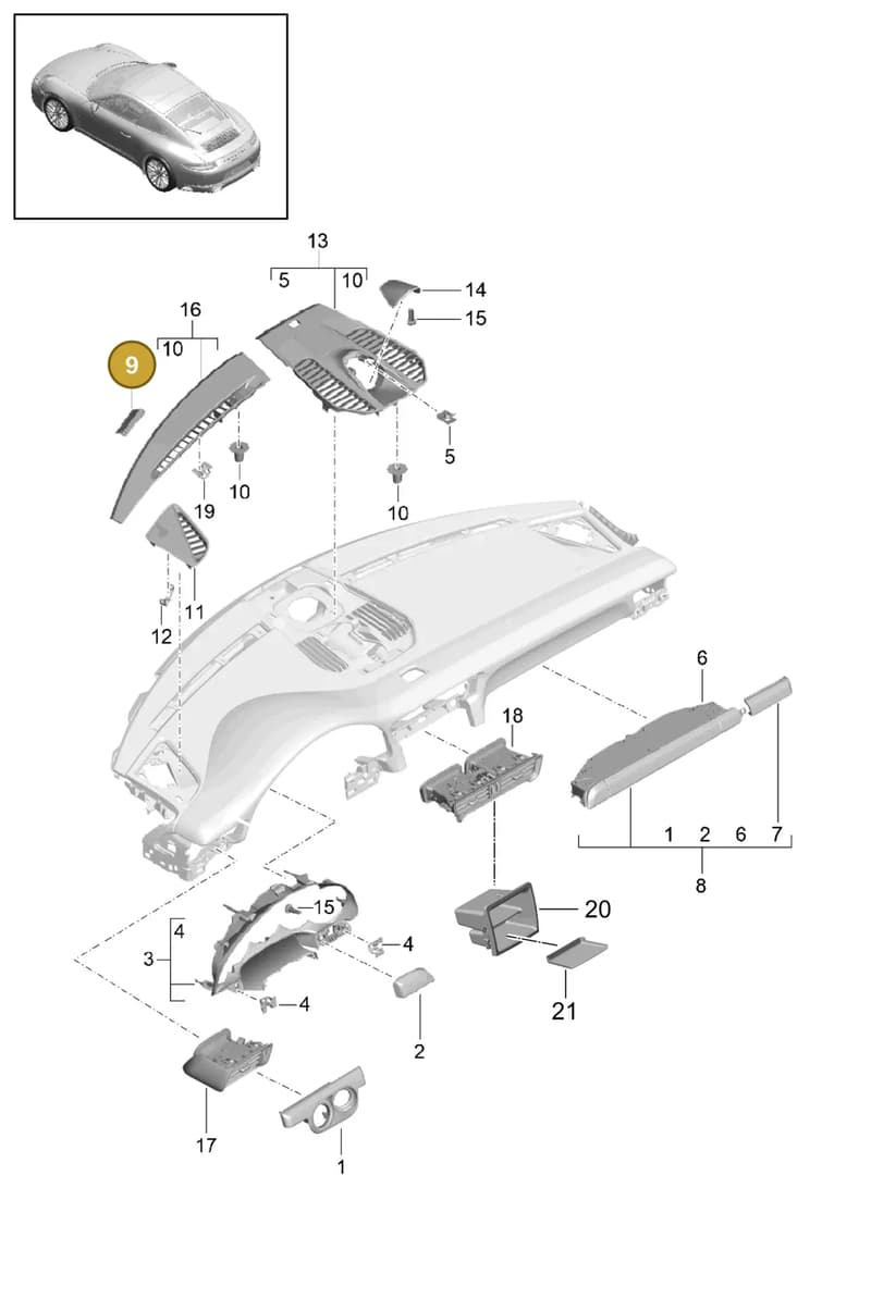 99155271200 — Porsche 911 (2016-2019) diagram p47809005, position 9