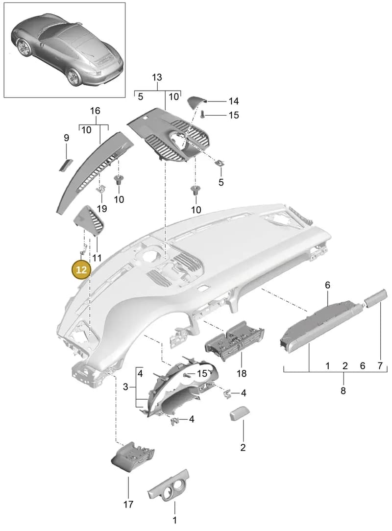 99155277500 — Porsche 991 Carrera 4 (2011-2016) diagram p38809005, position 12