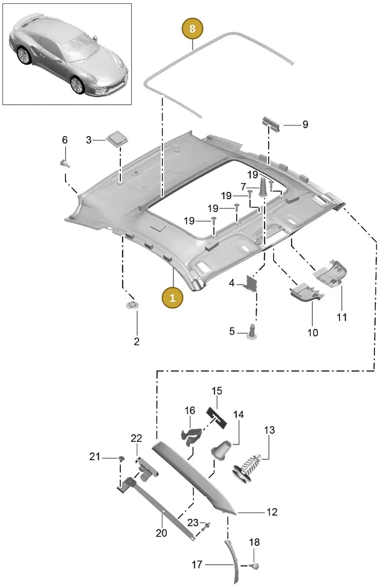 991555181036J0 — Porsche 911 (2016-2019) diagram p47807050, position 1+8