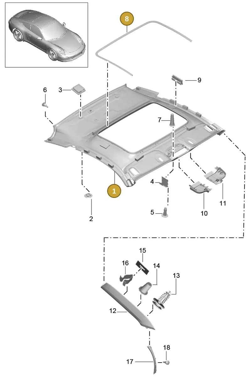 99155518103OA1 — Porsche 991 Carrera 4 (2011-2016) diagram p38807050, position 1+8