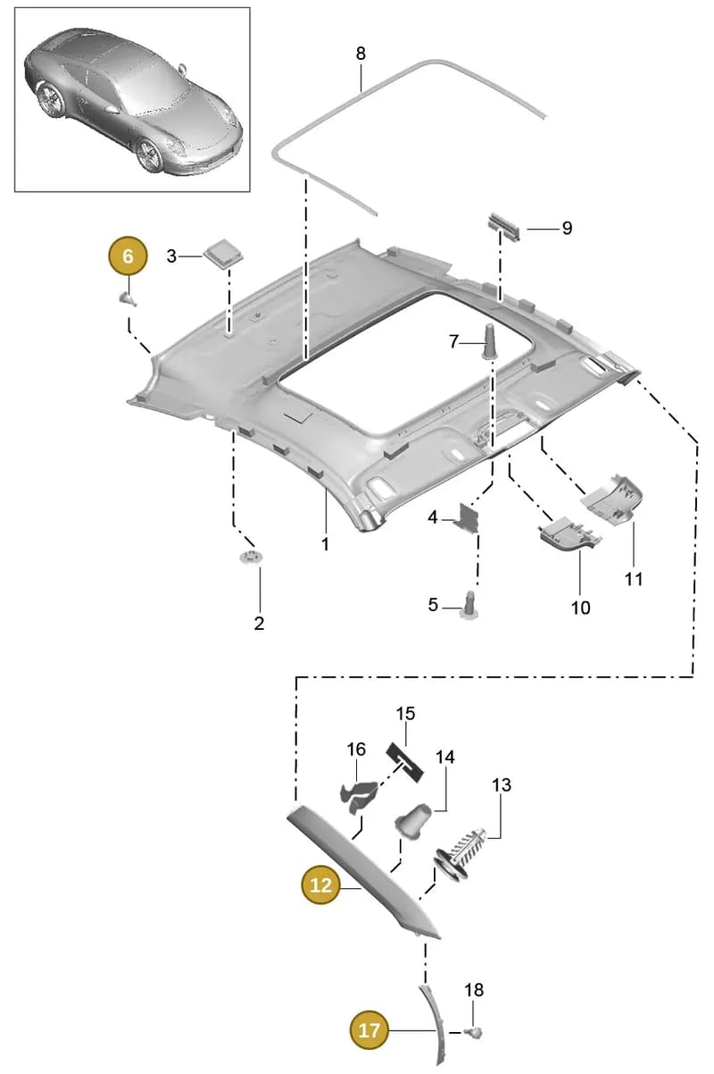 99155518501OG6 — Porsche 991 Carrera 4 (2011-2016) diagram p38807050, position 6+12+17