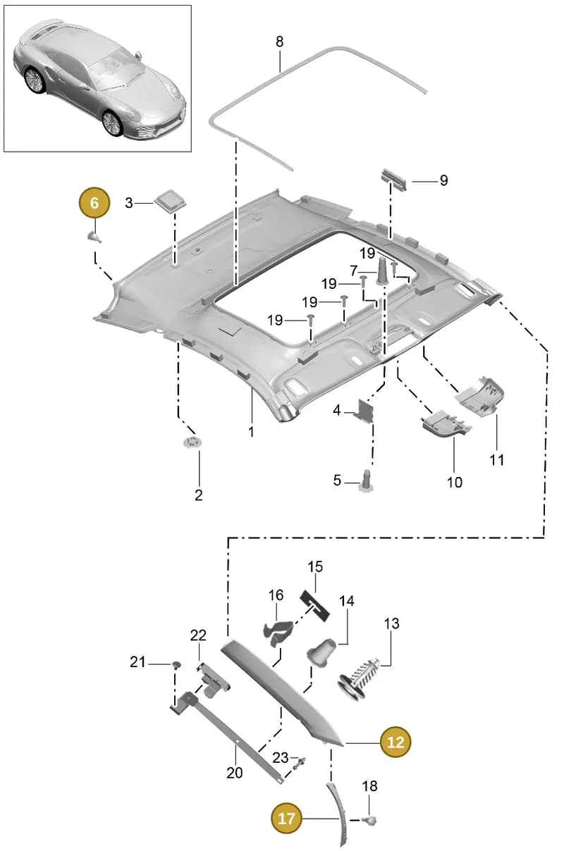 99155518501OM8 — Porsche 911 (2016-2019) diagram p47807050, position 6+12+17