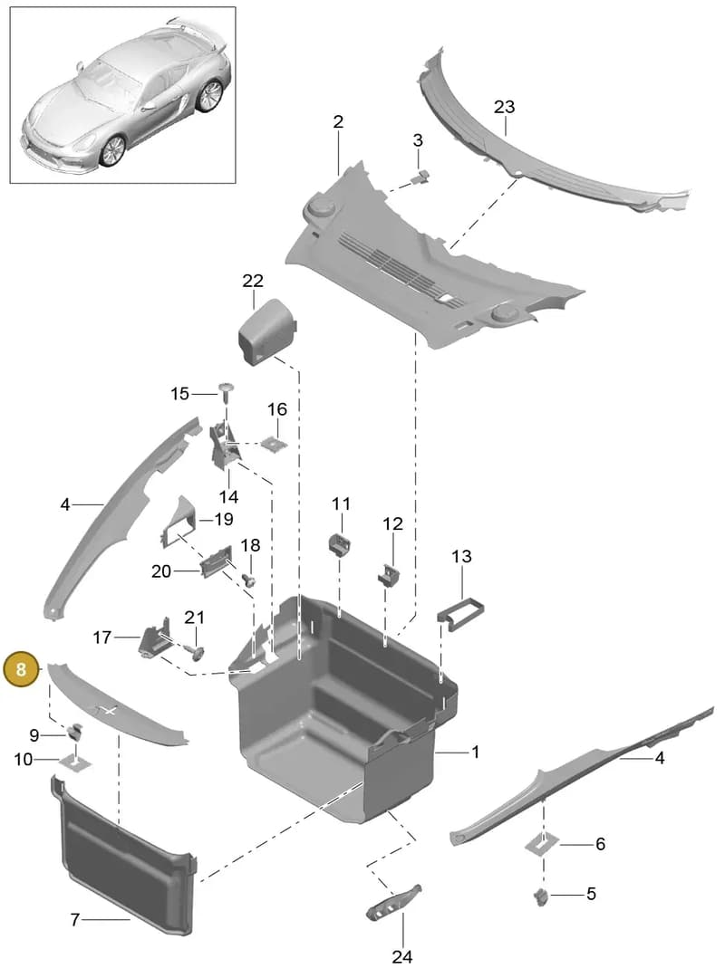 991555411001E0 — Porsche Cayman GT4 (2015-2016) diagram p45807000, position 8