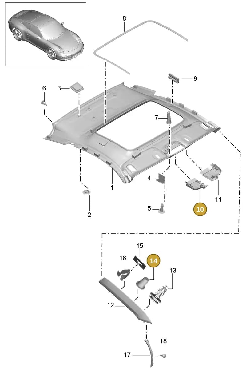 991555525001E0 — Porsche 991 Carrera 4 (2011-2016) diagram p38807050, position 10+14