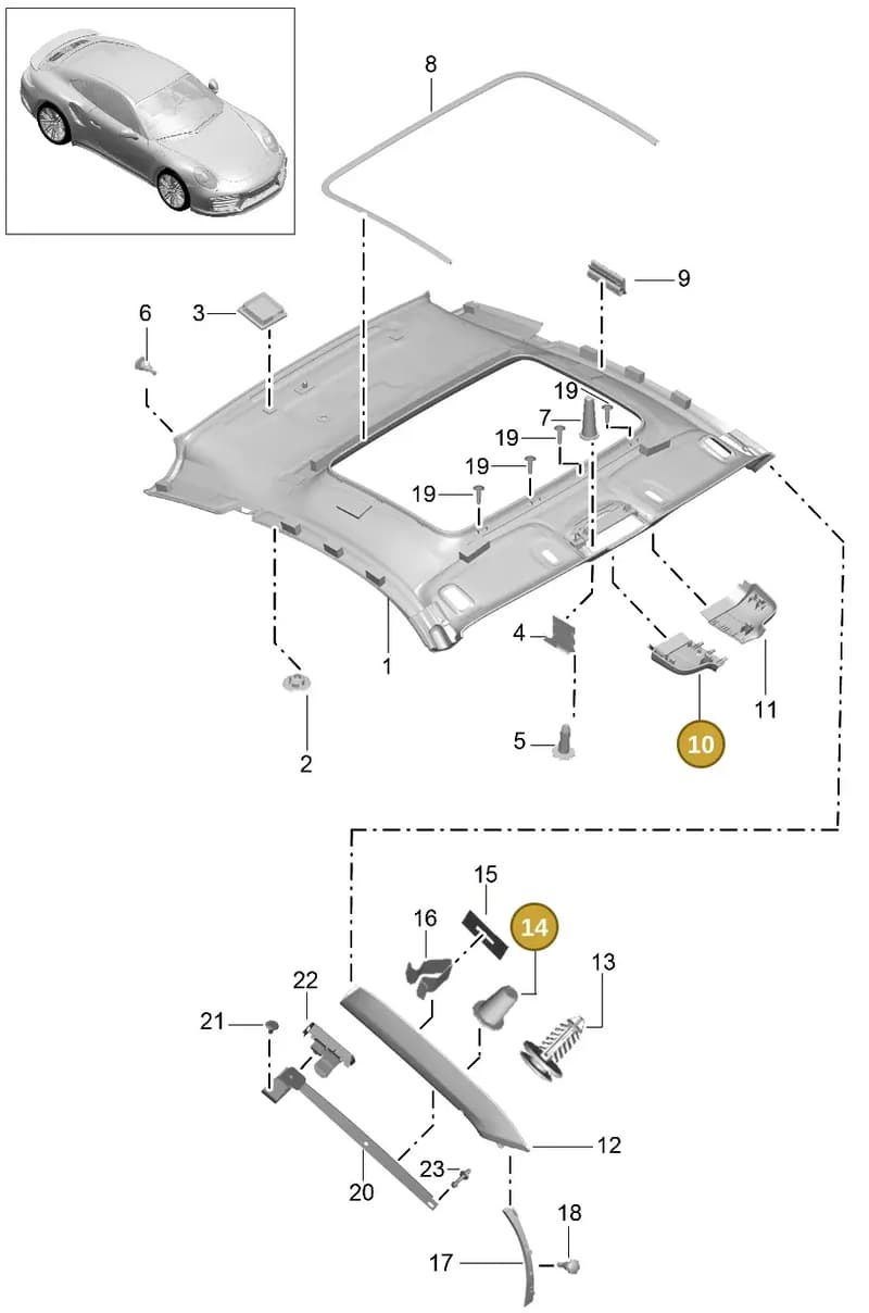 991555525001E0 — Porsche 911 (2016-2019) diagram p47807050, position 10+14