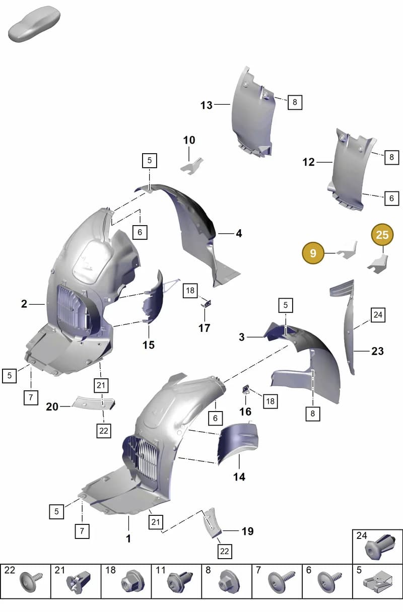 991555747001E0 — Porsche Boxster Spyder (2019-) diagram p54801800, position 9+25