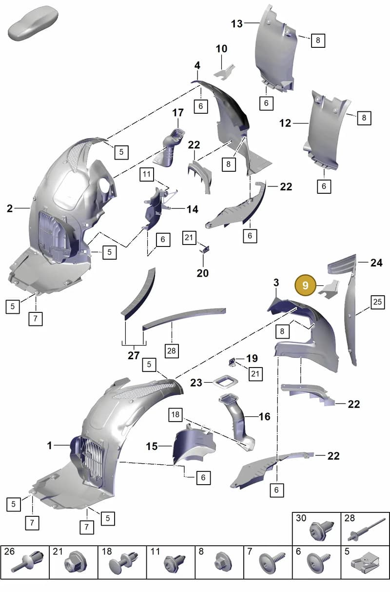 991555747001E0 — Porsche Boxster Spyder (2019-) diagram p55801850, position 9