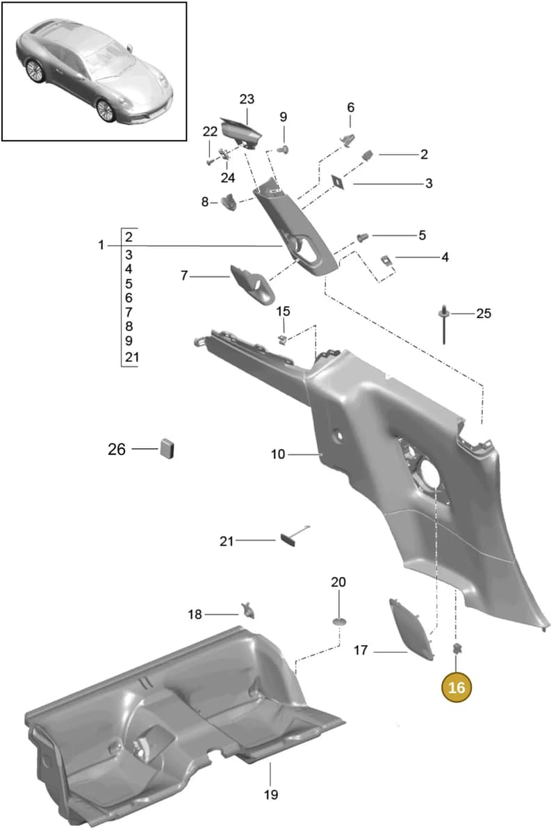 99155587500 — Porsche 911 (2016-2019) diagram p47807020, position 16