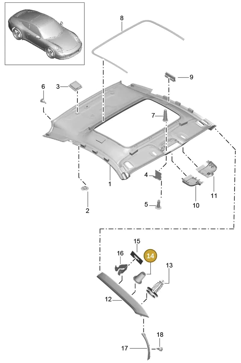 991555967012W0 — Porsche 991 Carrera 4 (2011-2016) diagram p38807050, position 14