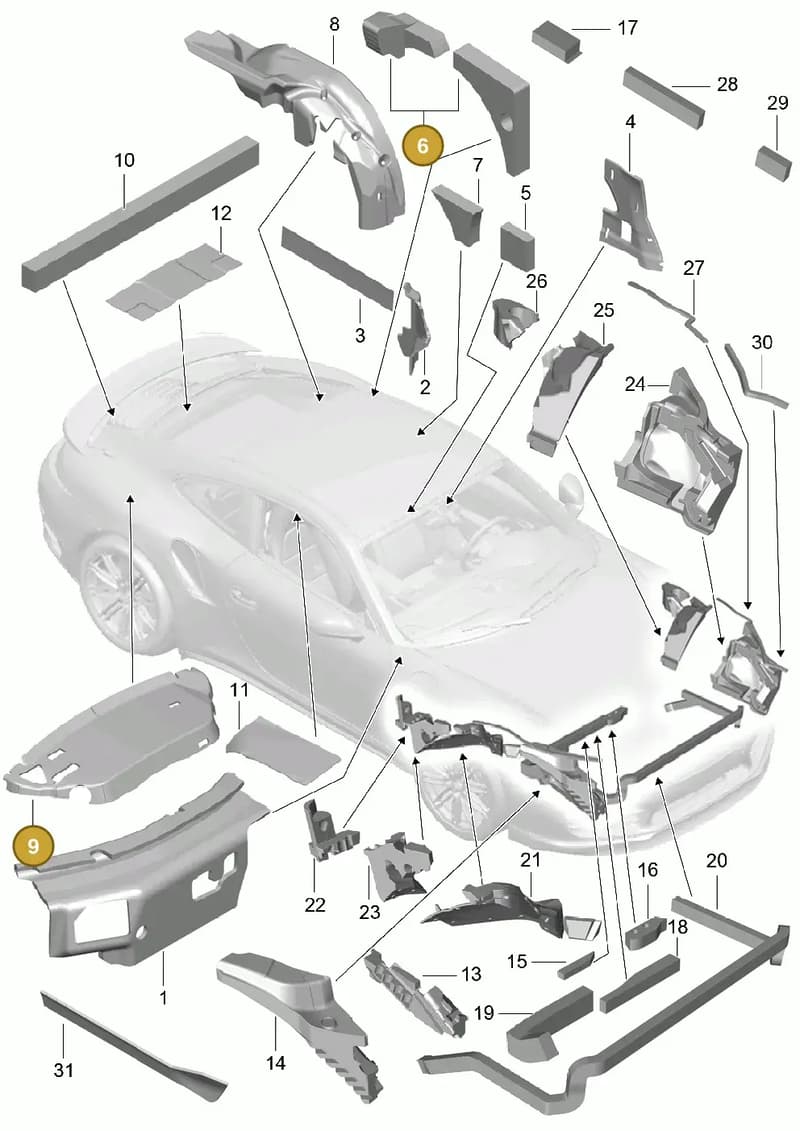 99155671102 — Porsche 911 (2013-2020) diagram p42807080, position 6+9