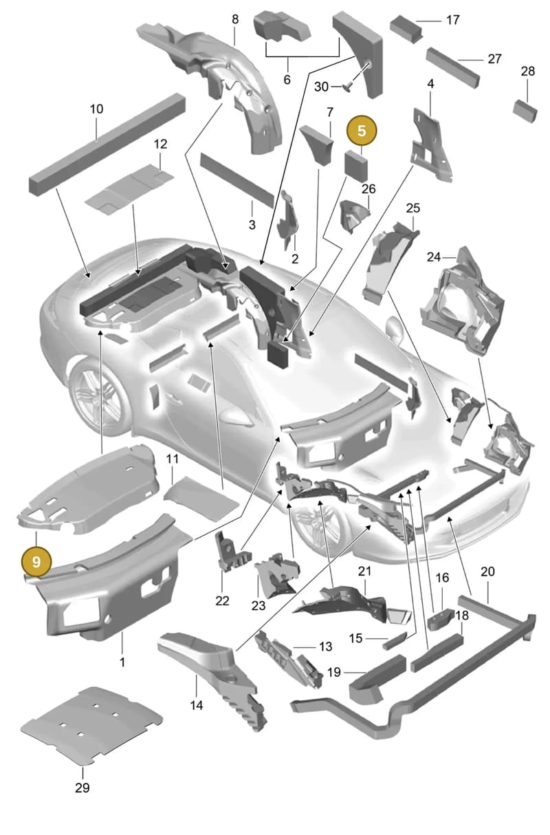 99155680301 — Porsche 911 (2016-2019) diagram p47807080, position 5+9